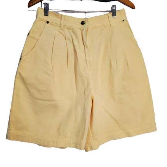 Vintage Karen Kane Denim Shorts Women Size 12 Yellow 80s High Rise Preppy Twee - Picture 1 of 12